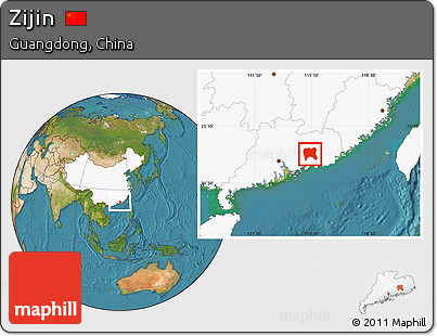 Satellite Location Map of Zijin, highlighted country