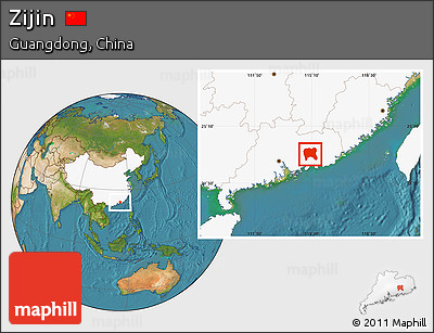 Satellite Location Map of Zijin, highlighted country