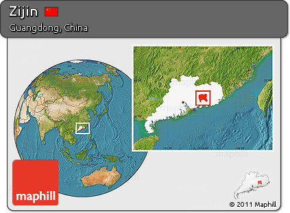 Satellite Location Map of Zijin, highlighted parent region