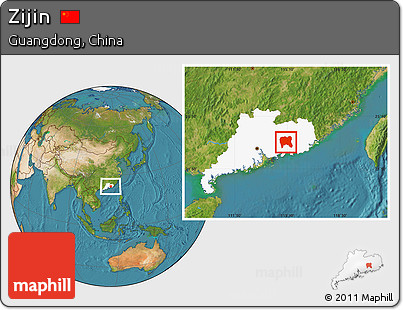 Satellite Location Map of Zijin, highlighted parent region