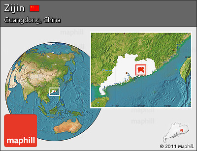 Satellite Location Map of Zijin, highlighted parent region