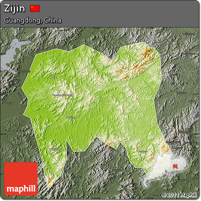 Physical Map of Zijin, darken, semi-desaturated