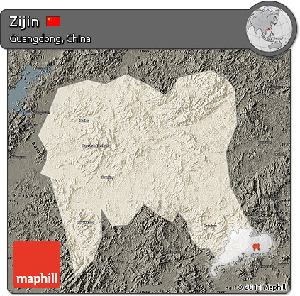 Shaded Relief Map of Zijin, darken