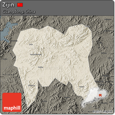 Shaded Relief Map of Zijin, darken