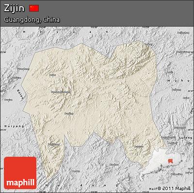 Shaded Relief Map of Zijin, desaturated