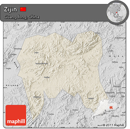 Shaded Relief Map of Zijin, desaturated