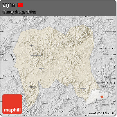 Shaded Relief Map of Zijin, desaturated