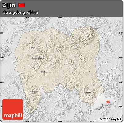 Shaded Relief Map of Zijin, lighten, desaturated