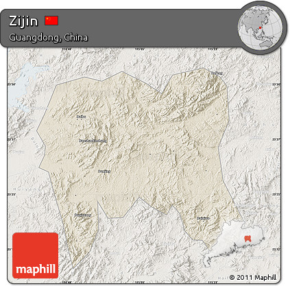 Shaded Relief Map of Zijin, lighten