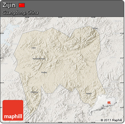 Shaded Relief Map of Zijin, lighten