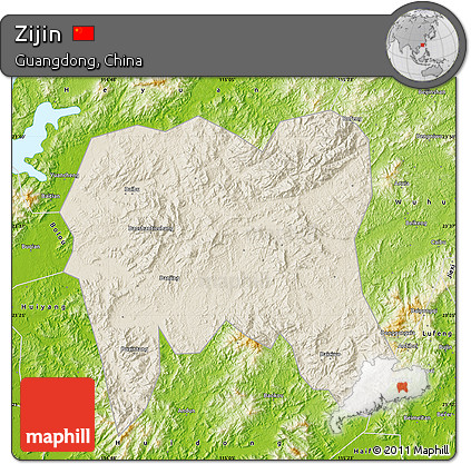 Shaded Relief Map of Zijin, physical outside