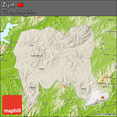 Shaded Relief Map of Zijin, physical outside