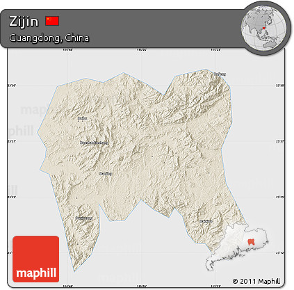 Shaded Relief Map of Zijin, single color outside