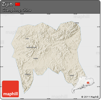 Shaded Relief Map of Zijin, single color outside