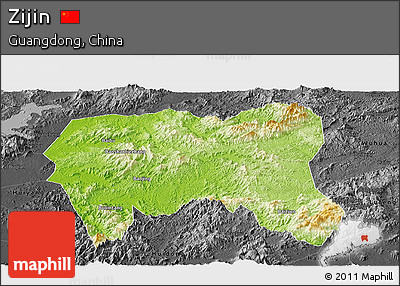 Physical Panoramic Map of Zijin, darken, desaturated