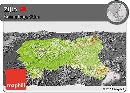 Physical Panoramic Map of Zijin, darken, desaturated