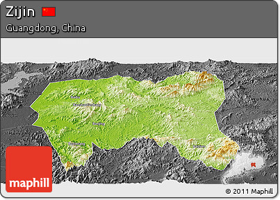 Physical Panoramic Map of Zijin, darken, desaturated