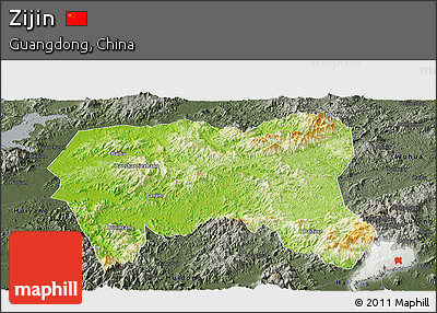 Physical Panoramic Map of Zijin, darken, semi-desaturated