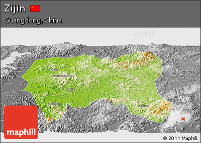 Physical Panoramic Map of Zijin, desaturated