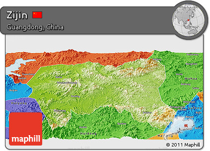 Physical Panoramic Map of Zijin, political outside