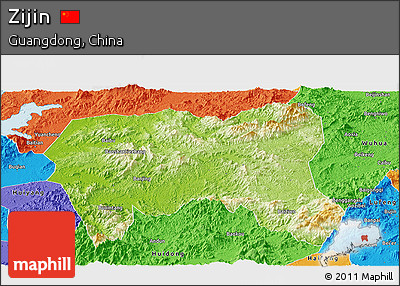 Physical Panoramic Map of Zijin, political outside