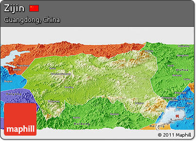 Physical Panoramic Map of Zijin, political outside