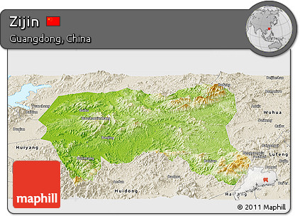 Physical Panoramic Map of Zijin, shaded relief outside