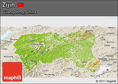 Physical Panoramic Map of Zijin, shaded relief outside