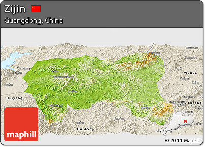 Physical Panoramic Map of Zijin, shaded relief outside