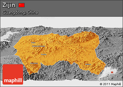 Political Panoramic Map of Zijin, desaturated