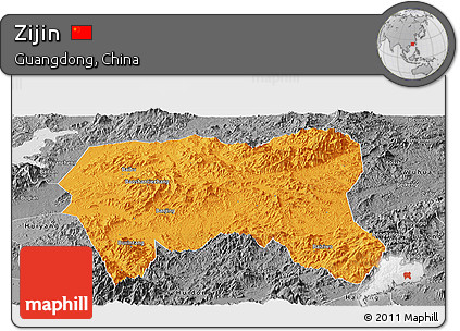 Political Panoramic Map of Zijin, desaturated