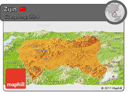 Political Panoramic Map of Zijin, physical outside