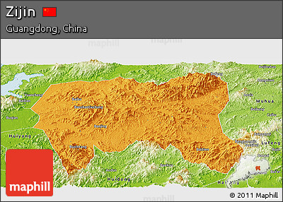 Political Panoramic Map of Zijin, physical outside