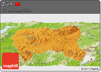 Political Panoramic Map of Zijin, physical outside