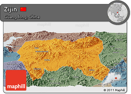 Political Panoramic Map of Zijin, semi-desaturated