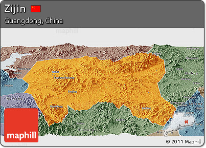 Political Panoramic Map of Zijin, semi-desaturated