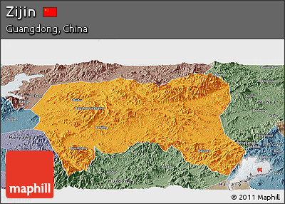 Political Panoramic Map of Zijin, semi-desaturated