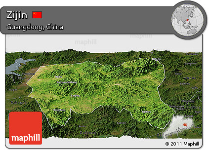 Satellite Panoramic Map of Zijin, darken