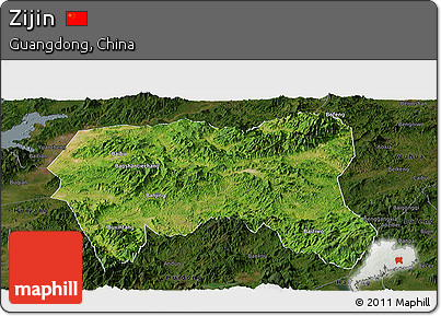 Satellite Panoramic Map of Zijin, darken