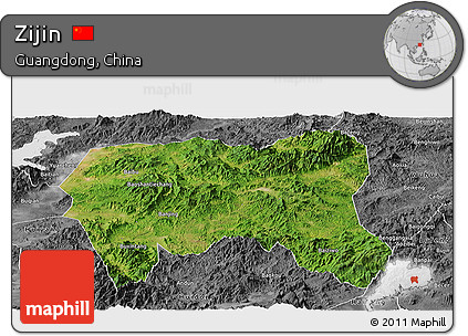 Satellite Panoramic Map of Zijin, desaturated