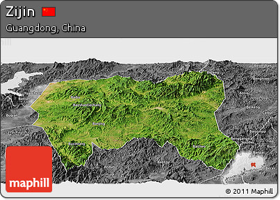 Satellite Panoramic Map of Zijin, desaturated