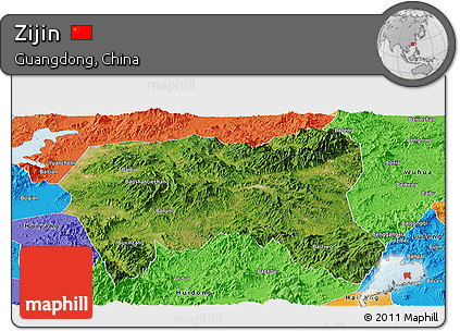Satellite Panoramic Map of Zijin, political outside