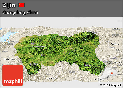 Satellite Panoramic Map of Zijin, shaded relief outside