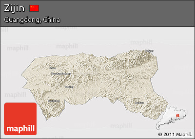 Shaded Relief Panoramic Map of Zijin, cropped outside