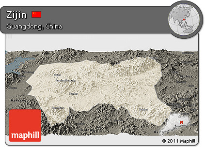 Shaded Relief Panoramic Map of Zijin, darken
