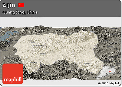 Shaded Relief Panoramic Map of Zijin, darken