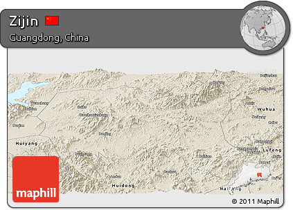 Shaded Relief Panoramic Map of Zijin