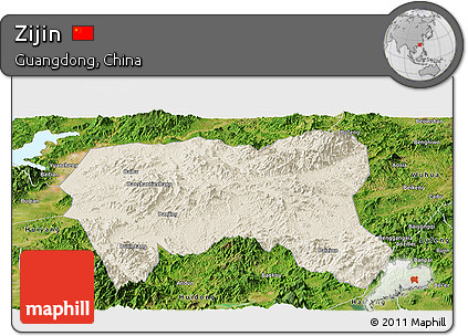 Shaded Relief Panoramic Map of Zijin, satellite outside