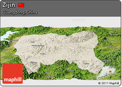 Shaded Relief Panoramic Map of Zijin, satellite outside