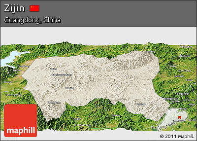 Shaded Relief Panoramic Map of Zijin, satellite outside